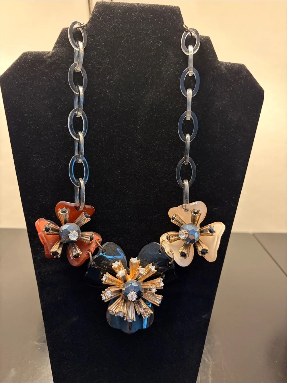 Statement Floral Pendant Necklace in Black, Red, and Cream